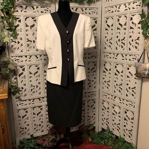 LIKE NEW! KATE MCNAUGHTON NICE DRESSY BLACK & OFF WHITE 2pc JACKET & MIDI SKIRT